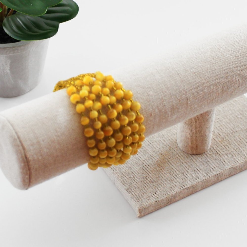 Vintage Mustard Yellow Beaded Cuff Bracelet